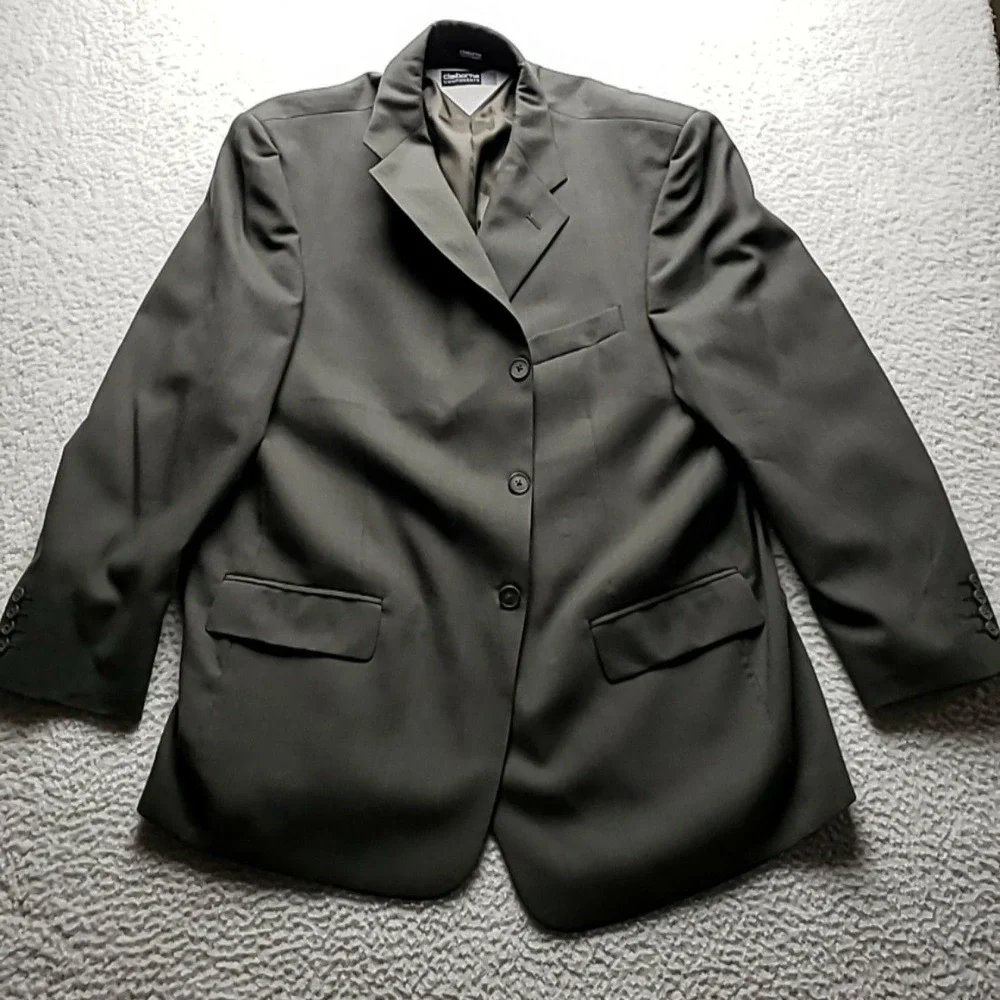 Claiborne Components Suit Jacket Mens 46 Long Green Wool 3 Button Notch Lapel